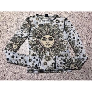 Urban Outfitters Celestial Sun Moon Mesh Top Small Y2K